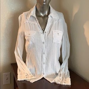 Vintage Sheer Style Collard, Button Up Blouse